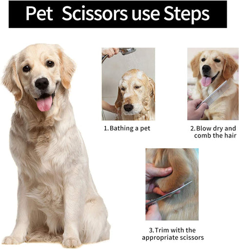 7" Professional Dog Grooming Scissors Kit, Ergonomic JP-440C Stainless Steel Shears for Pets Hair Trimming