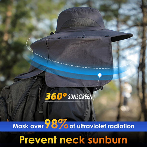 Fishing Hat for Men & Women, Outdoor UV Waterproof Wide Brim Bucket Hat, UPF50+ Sun Hat with Neck Flap