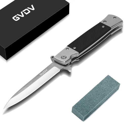 GVDV Folding Pocket Knife, 7CR17 Stainless Steel EDC Knife with G10 Handle, Safety Liner Lock for Camping and Hiking