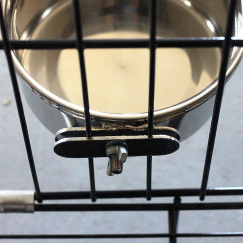 Stainless Steel Coop Cups with Clamp Holder for Dogs - Hanging Bowl, Metal Food Water Feeder for Small Animals