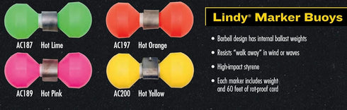 60 Lindy Marker Buoy for Fishing - Internal Ballast Weights and ft of Rot-Proof Cord
