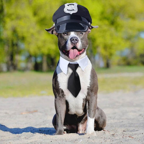 2 Pieces Pet Police Costume Accessory Set - Dog Cat Police Hat with Necktie for Halloween Party