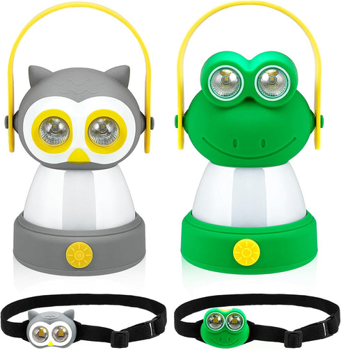 VIHOSE 2 Set Animal LED Camping Lantern and Headlamp, 4 Pcs Battery Powered Night Light for Emergency