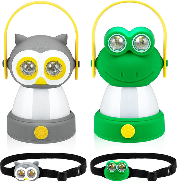 VIHOSE 2 Set Animal LED Camping Lantern and Headlamp, 4 Pcs Battery Powered Night Light for Emergency