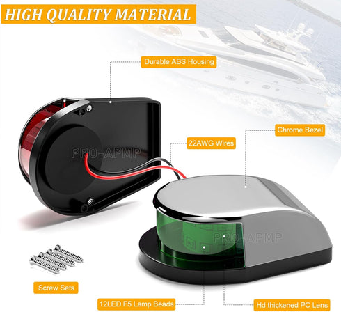 4'' 12V Sailboat (1 1Green, PSEQT Boat Navigation Lights Red Green LED Marine Bow Stern Port Starboard Signal Sailing