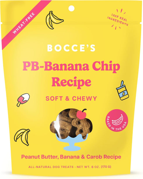 Bocce's Bakery PB Banana Chip Recipe Treats for Dogs, Wheat-Free, All-Natural Soft & Chewy Cookies, 6 oz