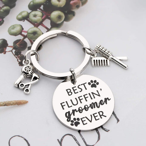 Dog Groomer Jewelry Gift - Best Fluffin' Groomer Ever Keychain for Pet Groomers