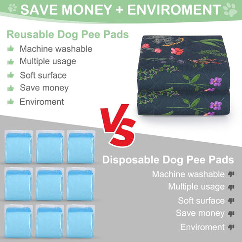2 Pack 100% 18'' 24'' Washable Pee Pads for Dogs, Super Absorbent pee pads for dogs Reusable pee pads for dogs large