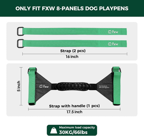 FXW Easy-Carry Straps - Fit 8-Panel Dog Playpen, Designed for RV Trips, Green | Patent Pending