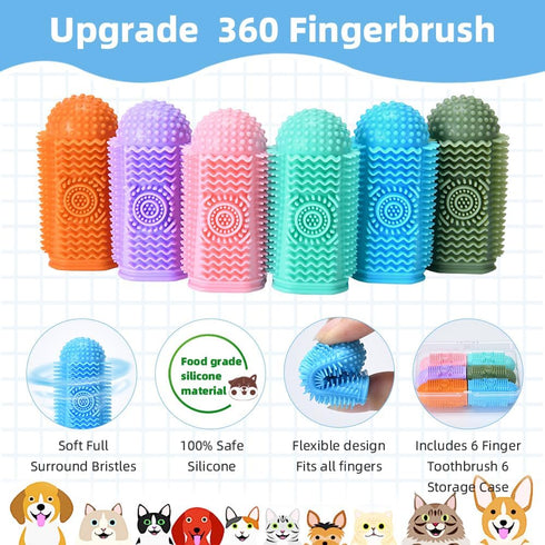 Sarnxgr 6Pcs Toothbrush,360 Silicone Dog Dog Tooth Brushing Kit,Finger Toothbrush,Cat Tooth Brush,Teeth Cleaning,Dogs
