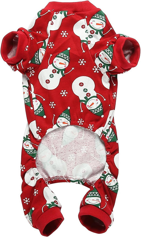 Lanyarco Cute Snowman Dog Pajama Reindeer Small Pet Clothes, Christmas Dog Pajamas Shirts, Red, Back Length 12"