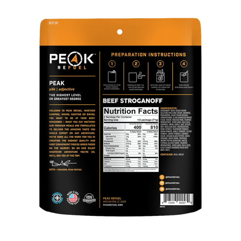 Peak Refuel Beef Stroganoff | High Protein Freeze Dried Camping Food | Quick Prep Meals with Real Meat and Amazing Taste