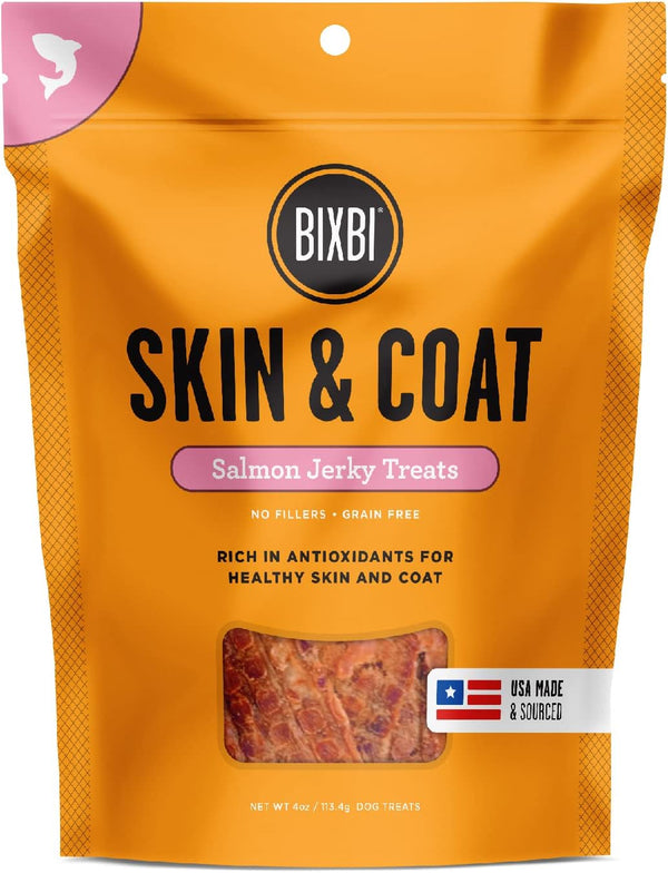 BIXBI Skin & Coat Support Salmon Jerky Dog Treats, 4 oz -