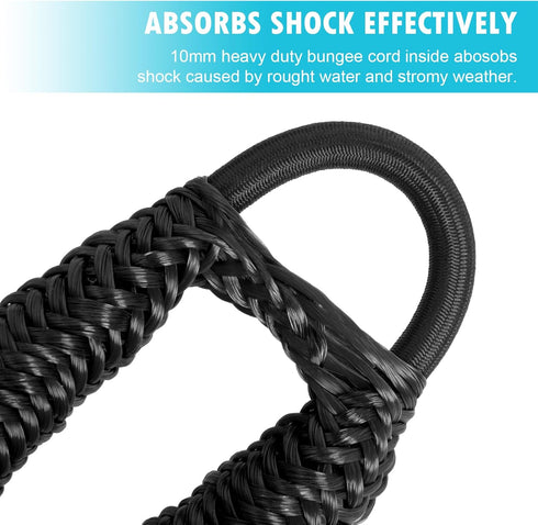 Obcursco 3FT Bungee Dock Lines, Boat Dock Rope, Jet Ski Accessories with 316 Stainless Steel Clip (2 Pack, Black)