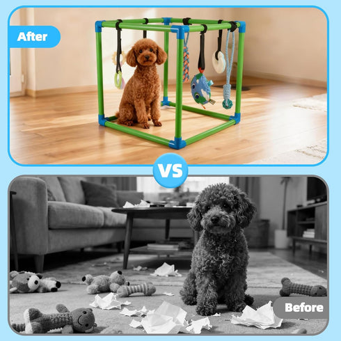8 SpaceTime Puppy Play Gym with Hanging Toys,Interactive Dog Toys to Keep Them Busy,Puppy Chew