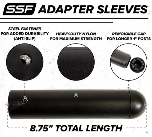 SERIOUS STEEL FITNESS Nylon Olympic Adapter Sleeve 8" - Convert 1" Bars to 2" Olympic Bars, Includes Removable End Cap