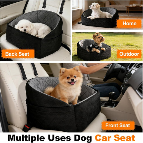 30 lbs, 2 Dog Car Seat for Small Medium Dogs, Dog Booster Seat Travel Bed for Small Dogs up to for Front/Back Seats