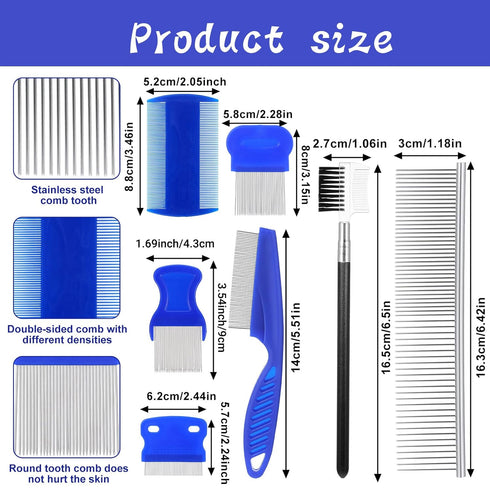 Ocapind 7 Pack Set Dog Cat Grooming Combs Remover Dematting Brush Tool Flea Lice Comb Stainless Steel With Rounded