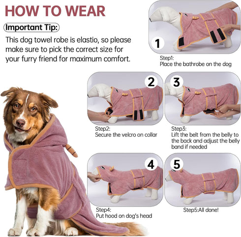 Dog Bathrobe - Microfibre Drying Coat, Super Absorbent Towel with Magic Sticker & Belly Strap for Dogs