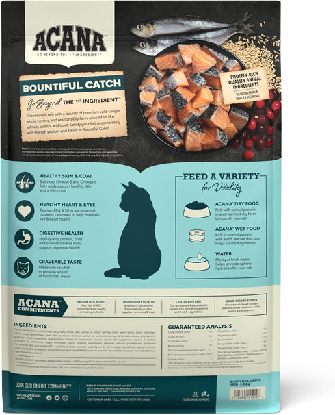 ACANA Bountiful Catch Dry Cat Food, Salmon and Whole Herring Recipe, 10 lb