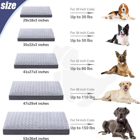 Waterproof Dog Crate Bed for Large Dogs, Soft Fluffy Washable Bed with Removable Cover, Light Gray, 41 x 27 Inch