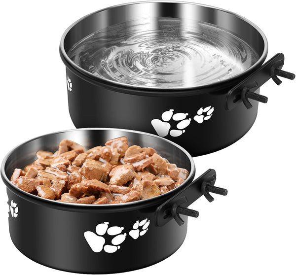 Dog Crate Bowls Hanging 2 Pack, ShineMe No Spill Metal Feeder Bowls for Large and Medium Dogs