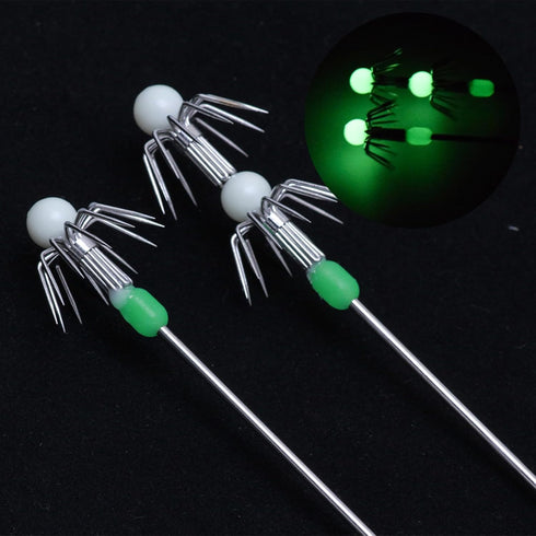 Whoasyst 2Pcs Luminously Squid Live Shrimp Hook Stainless Steel Umbrellas Fishing Cuttlefish Sleeve Squid Jigs Baits