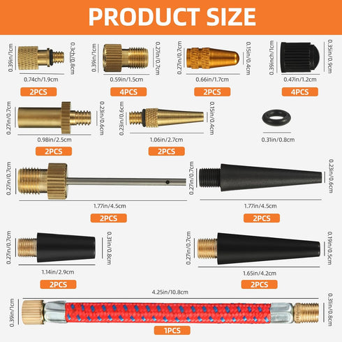 Gionfe 25PCS Nozzle Bicycle Presta Schrader Valve Adaptor Tools, Brass Bike Pump Adaptters,Ball Pump Needle, Balloon