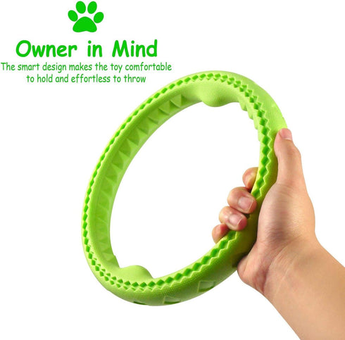 Dog Chewing Ring - Soft Rubber Dental Chewing Toy for Small and Medium Dogs, 10", Green