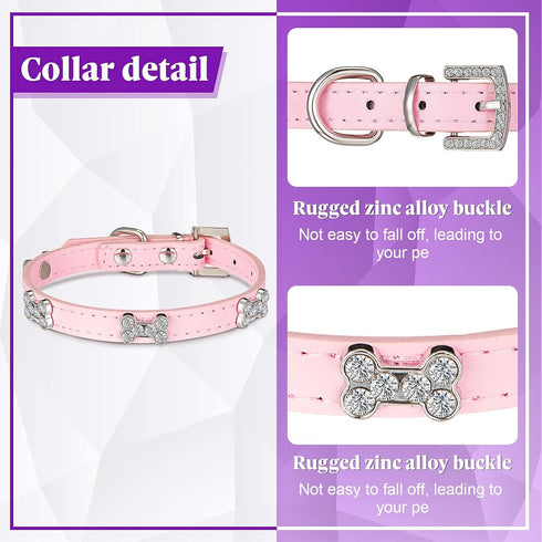 4 Pcs Pink Dog Collar, Spiked Studded Collars with Pearls, Rhinestone Bow Knot Crystal Diamond Colorful Flower Collars