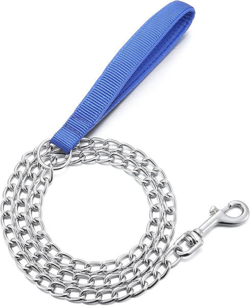 Metal Dog Leash Chew Proof Chain Leash 4ft, 8ft Heavy Duty Sturdy Leash with Red Padded Handle for Medium Large Dogs