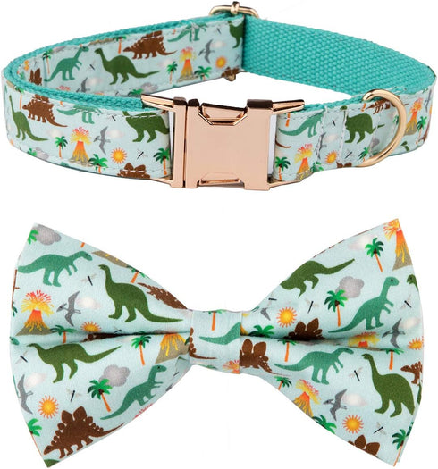 Dinosaur Dog Bow Tie, Detachable Bowtie, Adjustable Collar for Small Medium Large Dogs