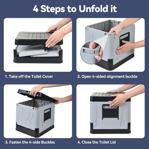 Collapsible Portable Toilet for Camping, Travel, Outdoor, Car, RV & Emergency Use, Lightweight Potty with Paper Holder