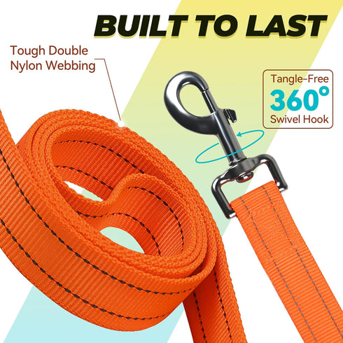 VIVAGLORY Twingrip Dog Leash, Double Handle Leash for Training & Walking with Traffic Handle & 2 Loop, Reflective Heavy