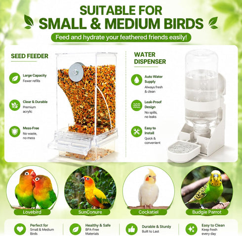 Set Rypet No Mess Bird Water Feeder Dispenser Automatic Bird Feeder Transparent Food Container Cage Acrylic Parrot