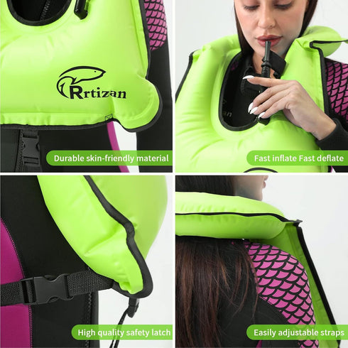 Rrtizan Snorkel Vest, Adults Portable Inflatable Swim Vest Jackets for Snorkeling, Swimming, Diving Safety
