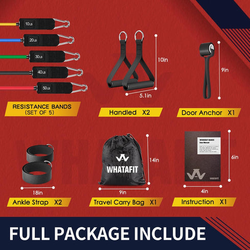 WHATAFIT Resistance Bands, Exercise Bands for Working Out, Work Out Bands with Handles for Fitness Training
