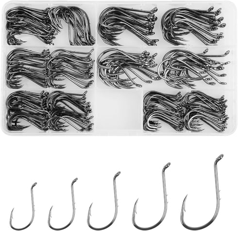 JSHANMEI 150pcs Baitholder Hooks Fishing Octopus Hooks with 2 Barbs, Assorted Size Tackle Box