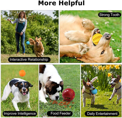 PrimePets Dog Treat Ball, 4 Pack Interactive Food Dispensing Puppy Puzzle Toy, Non-Toxic, Natural Rubber, for Tooth Cleaning, IQ Training, Chewing, Playing