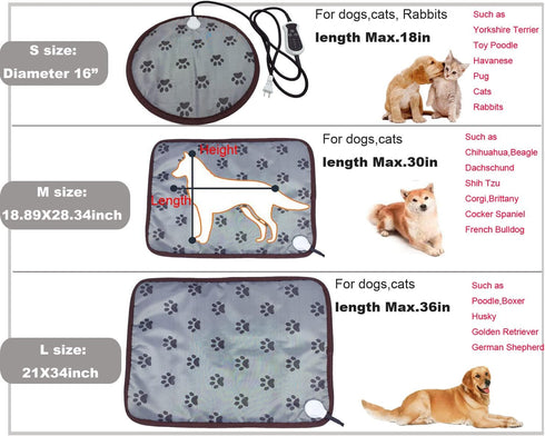 Large Pet Heating Pad 34"x21" for Dogs & Cats, Electric Warming Pad with Timer, Chew Resistant Cord, Easy Clean