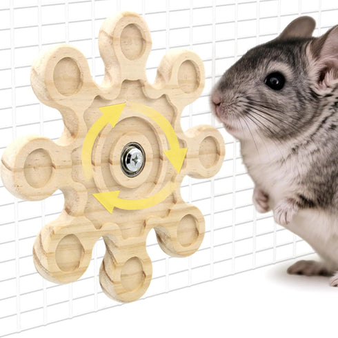 Rotating Natural Wood Chinchilla Chew Toys for Teeth, Interactive Enrichment Toys, Hanging