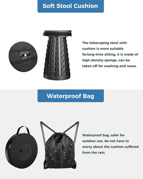 400lbs Upgraded Collapsible Stool with Removable Cushion & Waterproof Carry Bag - Portable Folding Stool for Adults