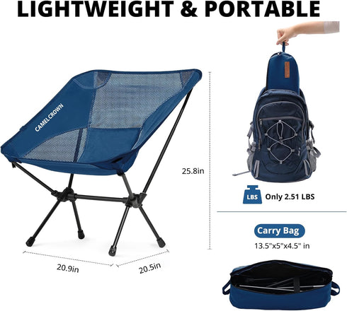 Backpacking CAMEL CROWN Camping Chair Heavy Duty Chair - Ultra-Light Folding Chair with Carry Bag, Portable Compact