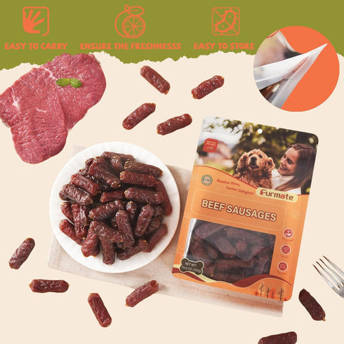 Dogs,10.58 oz Soft Beef Sausage Dog Treats, Slow Roasted Beef Jerky for Dogs High Protein Low Fat, Grain-Free