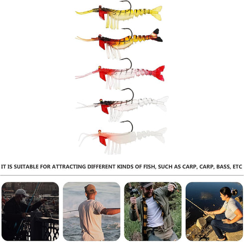 5pcs Toyvian Luminous PVC Shrimp Lures Soft Bionic Fishing Baits and Colored Artificial Shrimp Lure for Freshwater