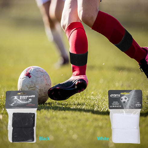 Youth Soccer Shin Guard Straps - 4 PCS Adjustable Elastic Shin Straps for Kicking, Running, Cycling, Black and White