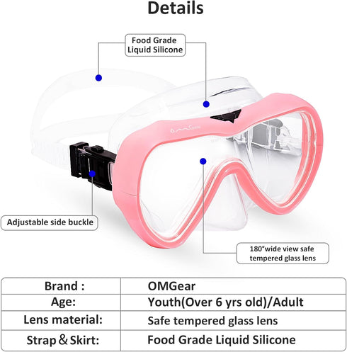 OMGear Snorkeling Gear Diving Mask for Kids & Adults, Silicone Goggles with Nose Cover for Scuba & Spearfishing