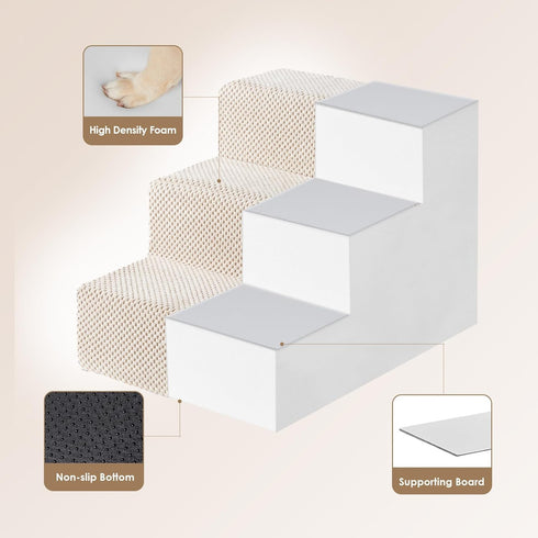 EHEYCIGA 3-Step Dog Stairs for Small Dogs, 13.5" H Non-Slip Indoor Ramp for Couch and Chair, Beige