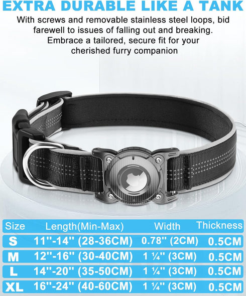 ONEONTA Airtag Dog Collar, Waterproof Airtag Holder with Removable Metal Loop, Heavy Duty Reflective Collar for Small