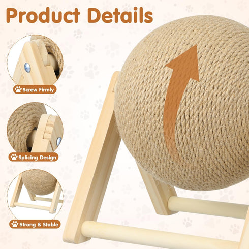 STOBOK Cat Scratcher with Wood Scratching Ball - Cats and Kittens Indoor Toy for Claw Care and Exercise - Round